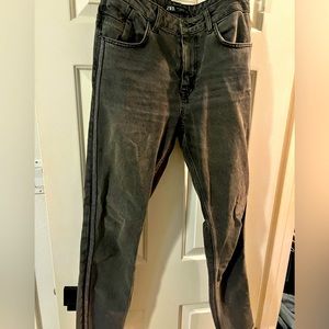 Zara Mom grey jeans with metallic side stripes